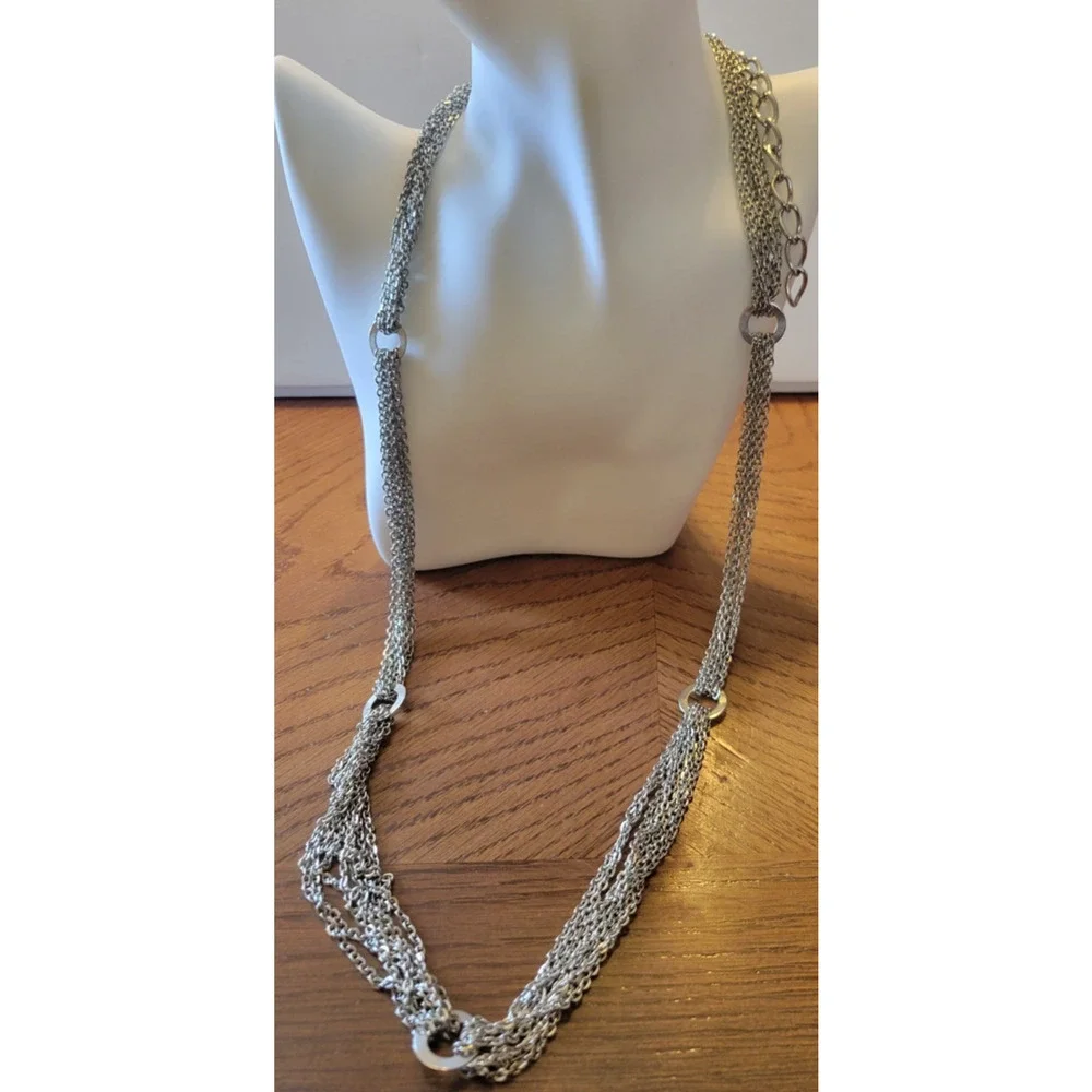 Vtg Necklace Silver Tone Multi-Strand‎ Adjustable Chain Link Fashion Jewelry